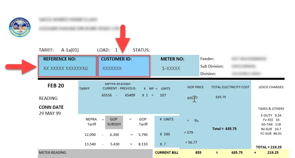 lesco bill reference number